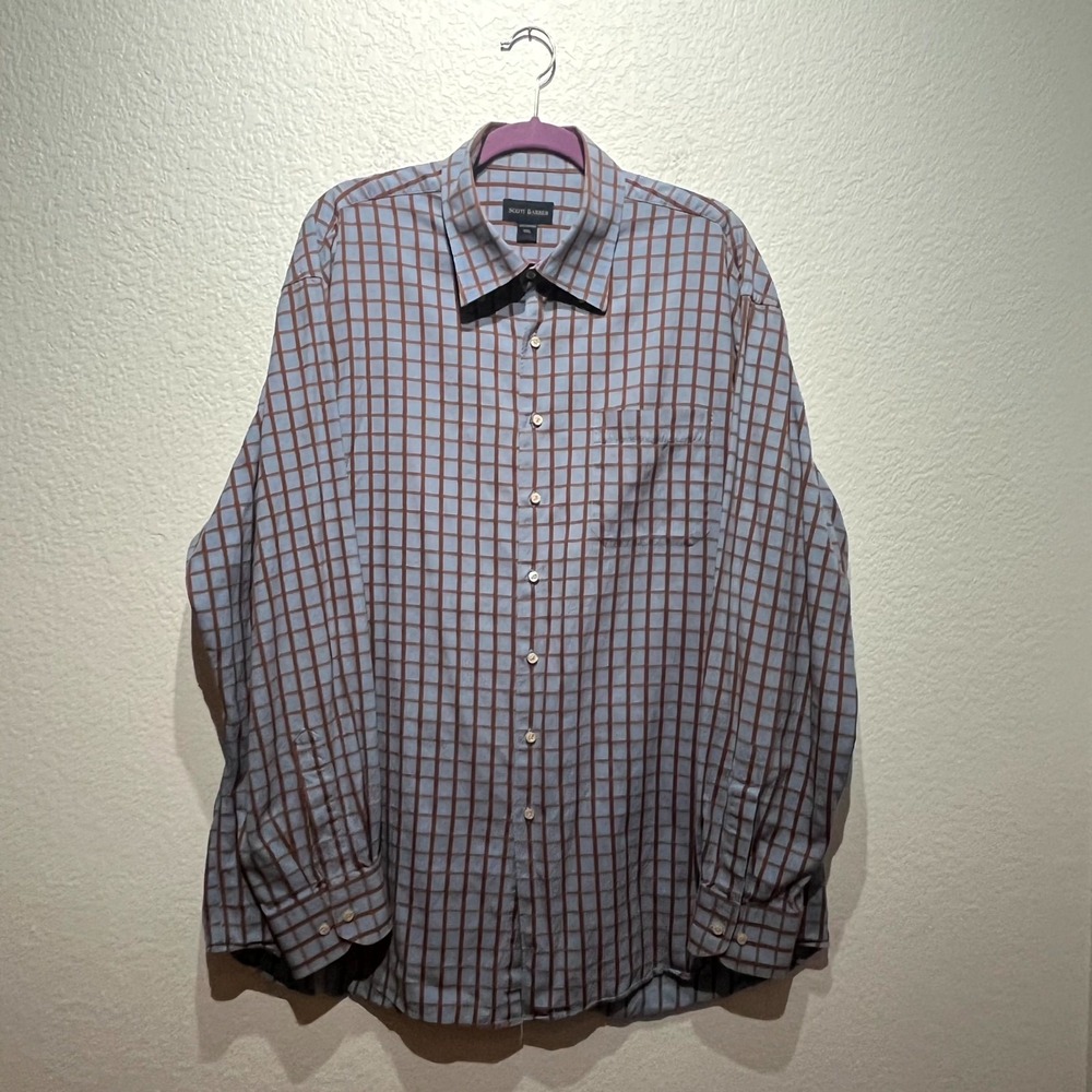 Scott Barber Shirt Mens 2XL Multicolor Windowpane Check Cotton Pleated Button Up